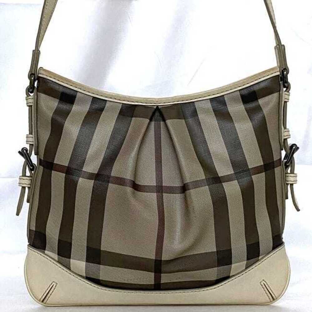 Burberry Shoulder Bag Beige Gray Check Crossbody Leather Zipper - Picture 3 of 10